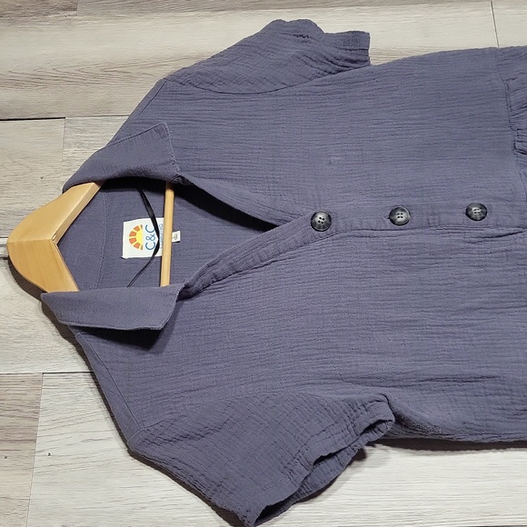 C&C California Womens L Shorts Romper Cotton Gauze Lightweight Pockets Utility - Picture 3 of 10